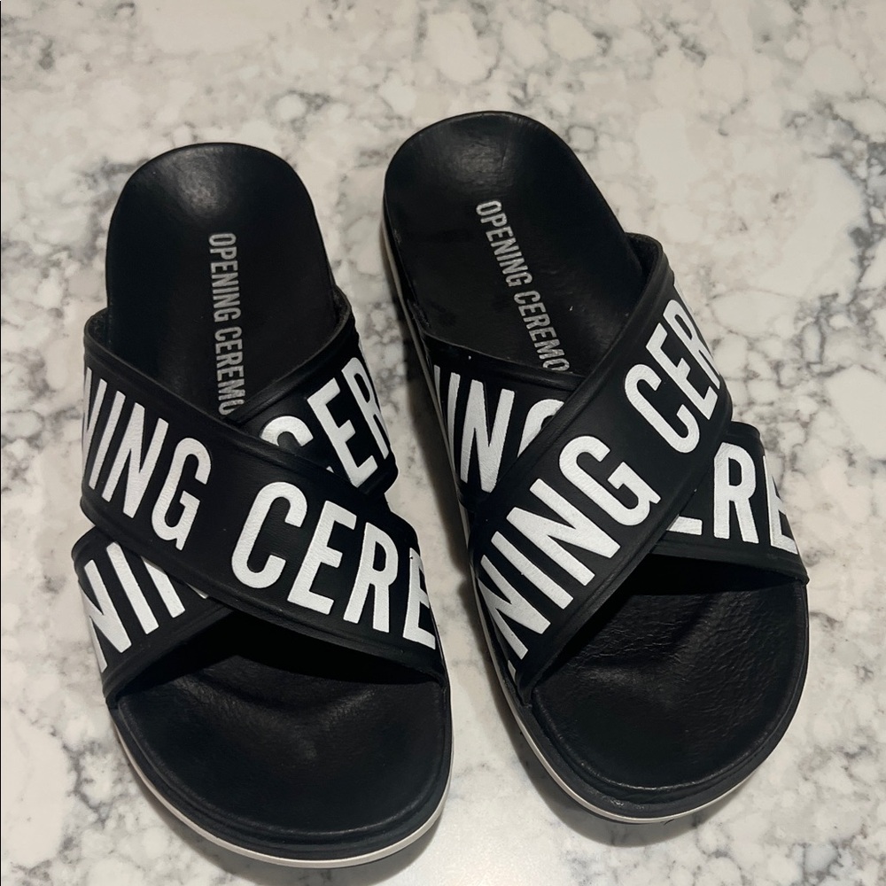 Opening Ceremony Black Slides with White Straps